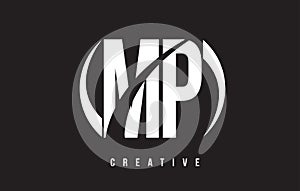 MP M P White Letter Logo Design with Black Background.