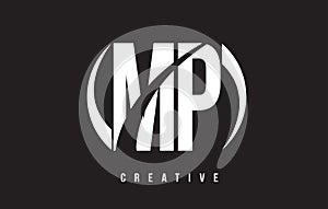 MP M P White Letter Logo Design with Black Background. photo