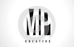 MP M P White Letter Logo Design with Black Square. photo