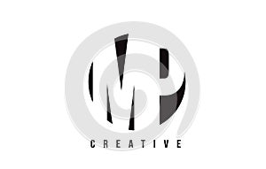 MP M P White Letter Logo Design with Circle Background.