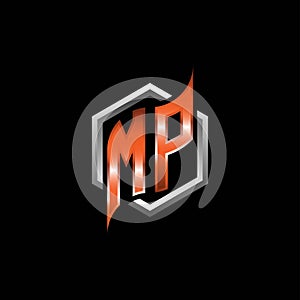 MP Monogram Geometric Orange with Hexagonal Rounded