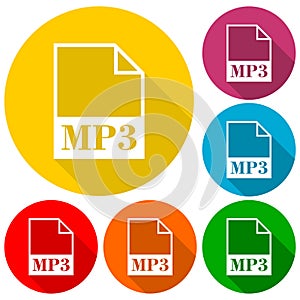 MP3 file icons set with long shadow
