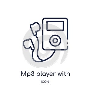 mp3 player with headphones icon from music outline collection. Thin line mp3 player with headphones icon isolated on white