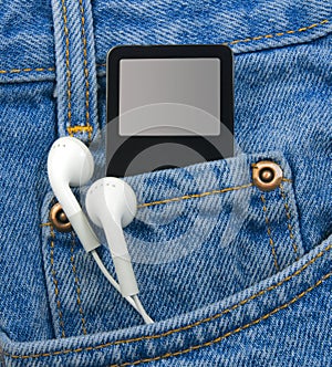 MP3 Player in Pocket with Earphones