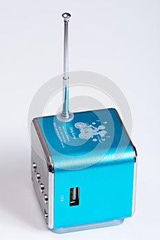 Mp3 radio player box blue antenna