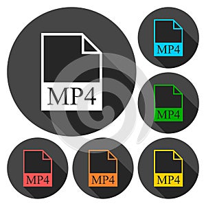 MP4 file icons set with long shadow