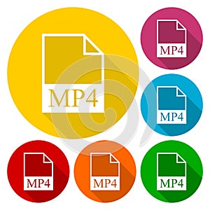 MP4 file icons set with long shadow