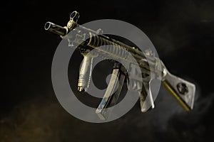 mp5 submachine gun isolated on a dark background in smoke