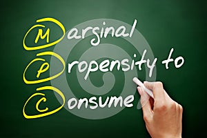 MPC - Marginal Propensity to Consume acronym, business concept on blackboard