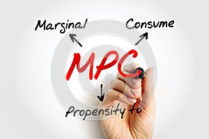 MPC Marginal Propensity to Consume - proportion of an increase in income that gets spent on consumption, acronym text concept