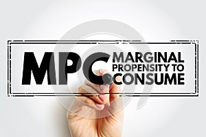 MPC Marginal Propensity to Consume - proportion of an increase in income that gets spent on consumption, acronym text stamp