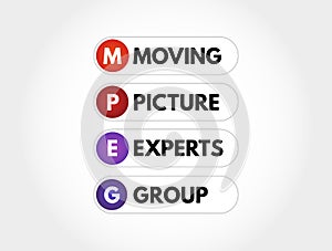 MPEG - Moving Picture Experts Group acronym, technology concept background