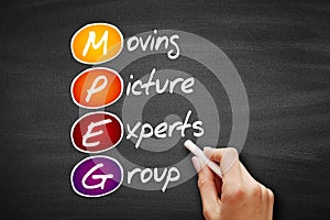 MPEG - Moving Picture Experts Group acronym, technology concept on blackboard