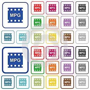 MPG movie format outlined flat color icons photo