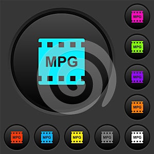 MPG movie format dark push buttons with color icons photo