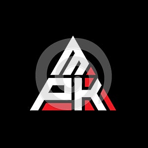 MPK triangle letter logo design with triangle shape. MPK triangle logo design monogram. MPK triangle vector logo template with red