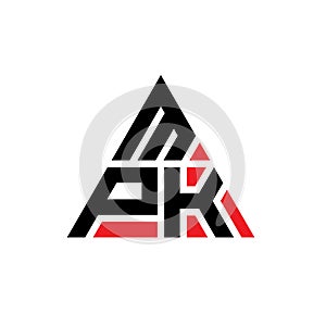 MPK triangle letter logo design with triangle shape. MPK triangle logo design monogram. MPK triangle vector logo template with red