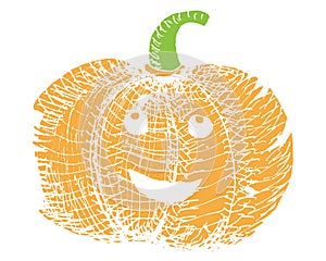 Mprint of orange pumpkin for hellowing, vector illustration, isolate