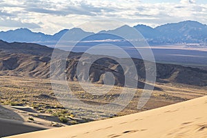 Mpuntain view from the Singing Dunes in Kazakhstan