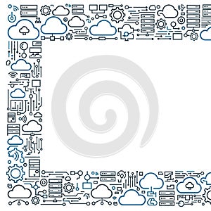 Mputer-themed border design features various digital technology