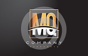 MQ M Q Golden Letter Logo Design with Gold Square and Swoosh. photo