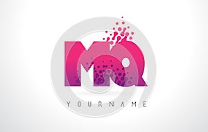 MQ M Q Letter Logo with Pink Purple Color and Particles Dots Design. photo