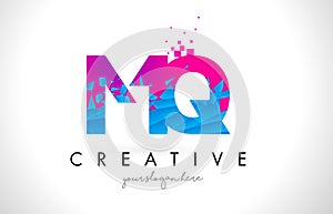 MQ M Q Letter Logo with Shattered Broken Blue Pink Texture Design Vector. photo