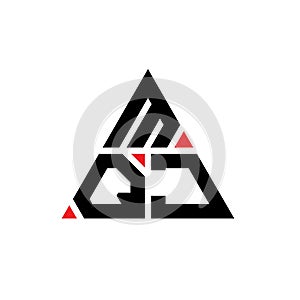 MQJ triangle letter logo design with triangle shape. MQJ triangle logo design monogram. MQJ triangle vector logo template with red