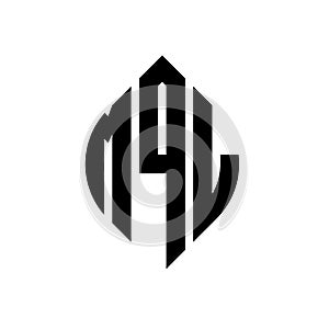 MQL circle letter logo design with circle and ellipse shape. MQL ellipse letters with typographic style. The three initials form a photo
