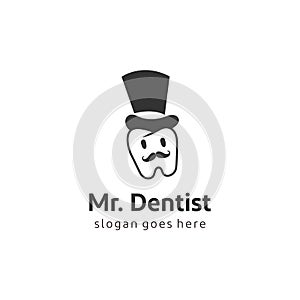 Mr Dental, tooth teeth with magician hat logo design