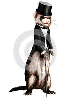 Mr Ferret aristocrat digital illustration. Isolated, PNG