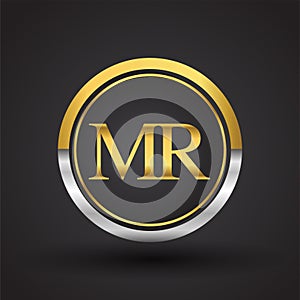 MR Letter logo in a circle, gold and silver colored. Vector design template elements for your business or company identity