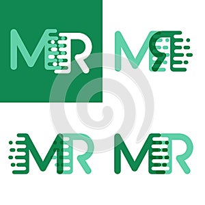 MR letters logo with accent speed in light green and dark green