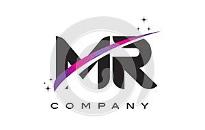 MR M R Black Letter Logo Design with Purple Magenta Swoosh photo