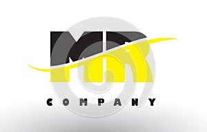 MR M R Black and Yellow Letter Logo with Swoosh.