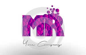 MR M R Dots Letter Logo with Purple Bubbles Texture.