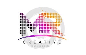 MR M R Letter Logo Design with Magenta Dots and Swoosh
