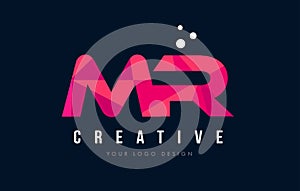 MR M R Letter Logo with Purple Low Poly Pink Triangles Concept