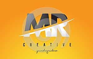 MR M R Letter Modern Logo Design with Yellow Background and Swoosh.