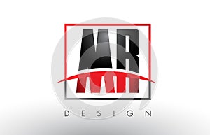 MR M R Logo Letters with Red and Black Colors and Swoosh.