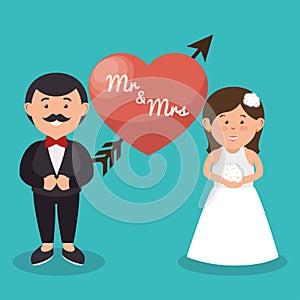 mr and mrs couple heart wedding design graphic