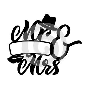 Mr and Mrs with hat and lips frame border with ribbon for name.