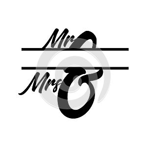 Mr and Mrs monogram split letter initial vector isolated