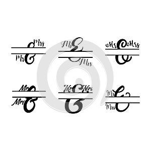 Mr and Mrs monogram split letter initial vector set