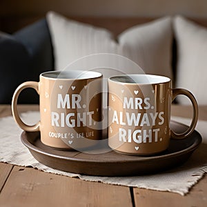 Mr. and Mrs. Right mugs.