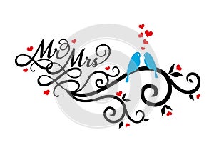 Mr and Mrs wedding birds, vector photo