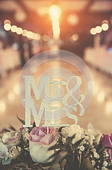 Mr and Mrs wedding decoration on table
