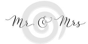 Mr and Mrs words with ampersand. Mister and Missis hand written custom calligraphy isolated on white. photo