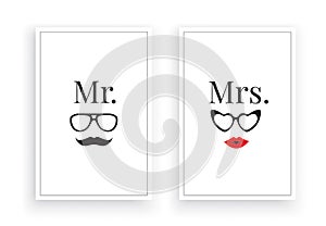 Mr. Right & Mrs.,Scandinavian Minimalist Art Design, Wall Decor Vector, Wall Decals, Lettering, Art Decor, Two pieces Wall Art photo