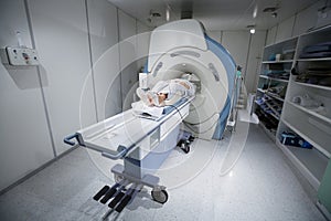 MR scanner in a hospital, with patient being scanned